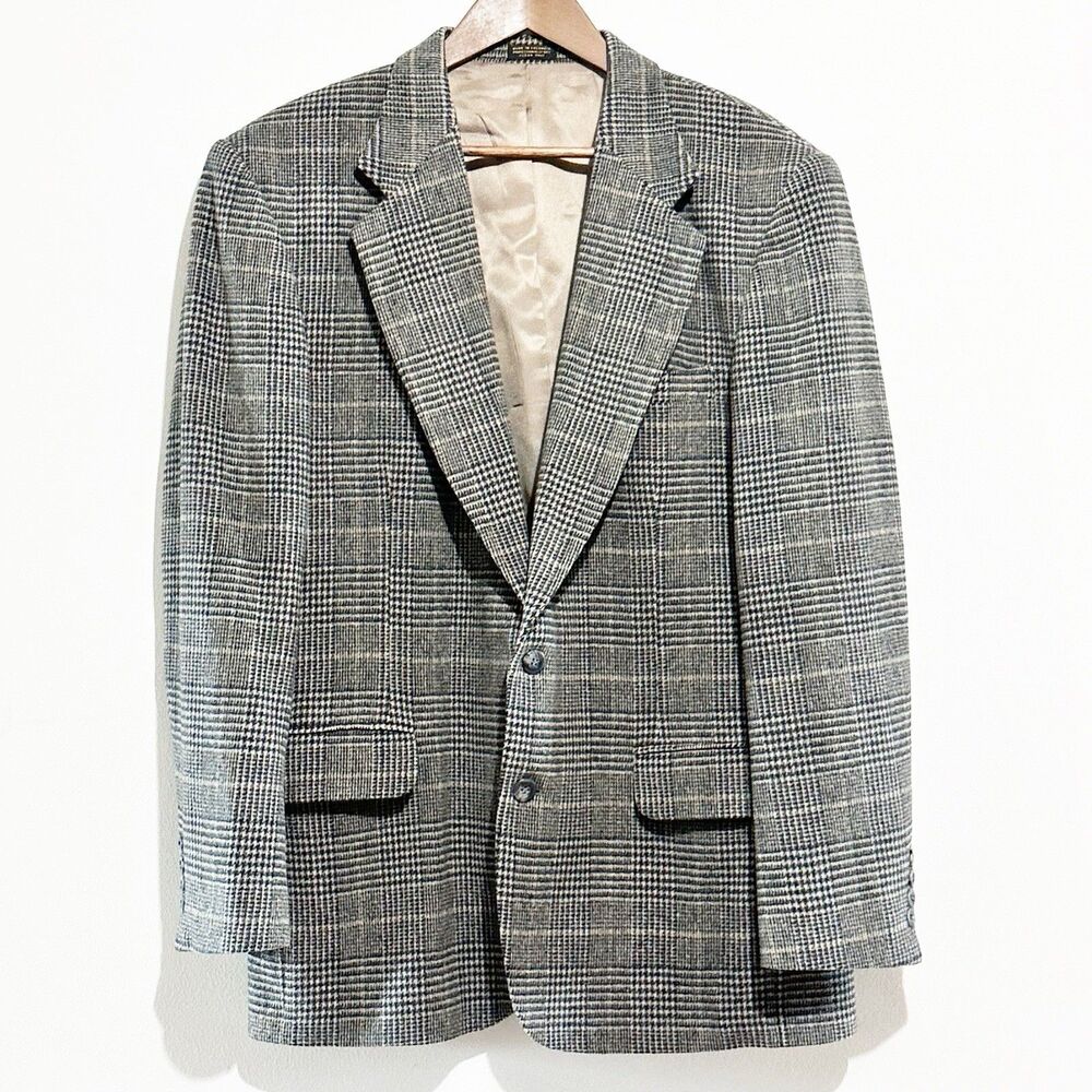 Robert Stock Mens Glen Plaid Blazer Heritage Sport Coat Dark Academia Grandpa XL
